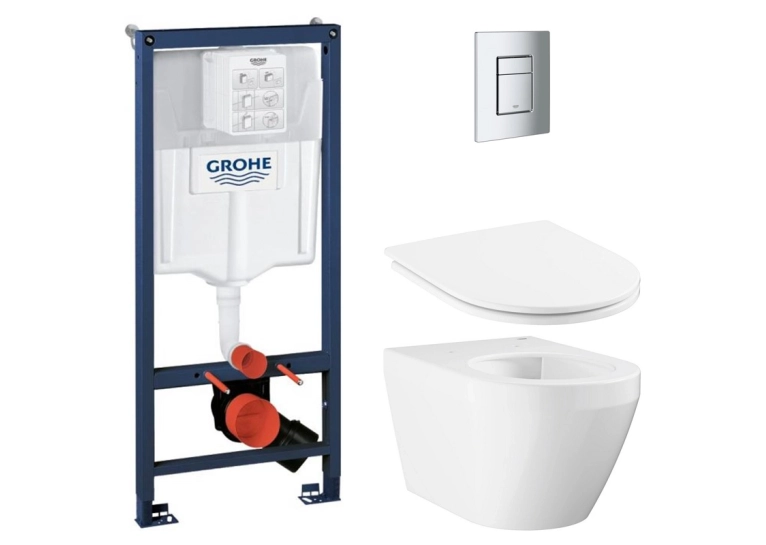 Комплект Solido 5-в-1: инсталляция Grohe Rapid SL 38536001 с клавишей Skate Cosmopolitan (38732000) + подвесной унитаз Euro 102485SH00 с крышкой (102500SH00), UA38102SH0
