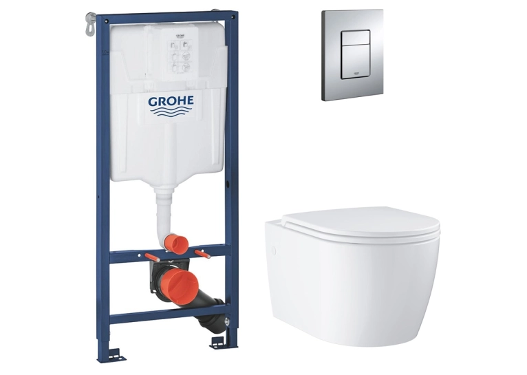 Комплект Solido 5-в-1: инсталляция Grohe Rapid SL 38536001 с клавишей Skate Cosmopolitan (38732000) + подвесной унитаз Bau 103860SH00, UA38103SH0