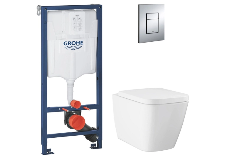 Комплект Solido 5-в-1: инсталляция Grohe Rapid SL 38536001 с клавишей Skate Cosmopolitan (38732000) + подвесной унитаз Bau Edge 106740SH00), UA38106SH0