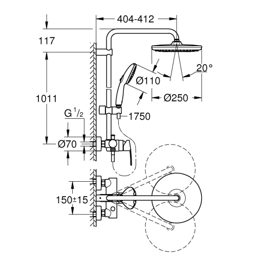 Душевая система с однорычажным Grohe Tempesta System 250 смесителем настенного монтажа (26673001)