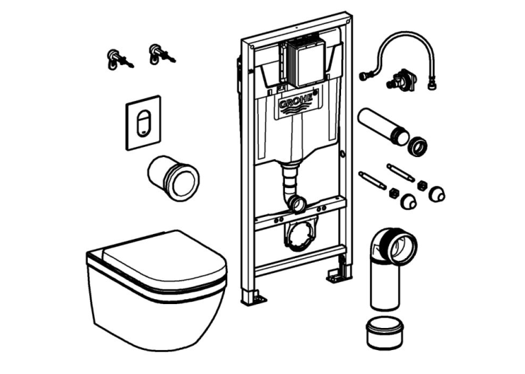 Комплект Solido 5-в-1: інсталяція Grohe Rapid SL 38528001 з клавішею Arena Cosmopolitan (38844000) + підвісний унітаз Euro Ceramic 39328000 з кришкою (39330000), 36501000