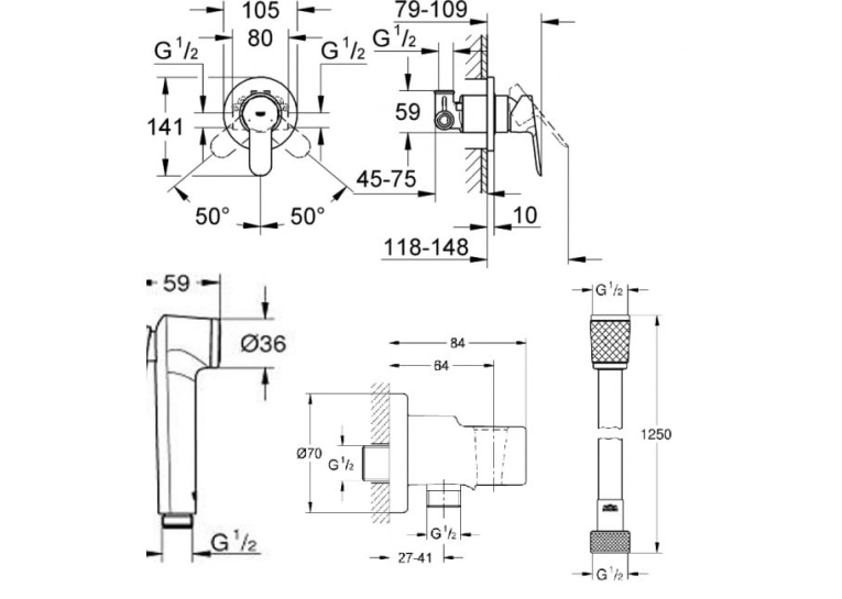Комплект гигиенического душа Grohe  GROHE TEMPESTA UA11104000