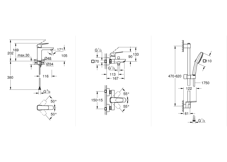 Комплект змішувачів для ванної кімнати Grohe Cubeo UA125246M
