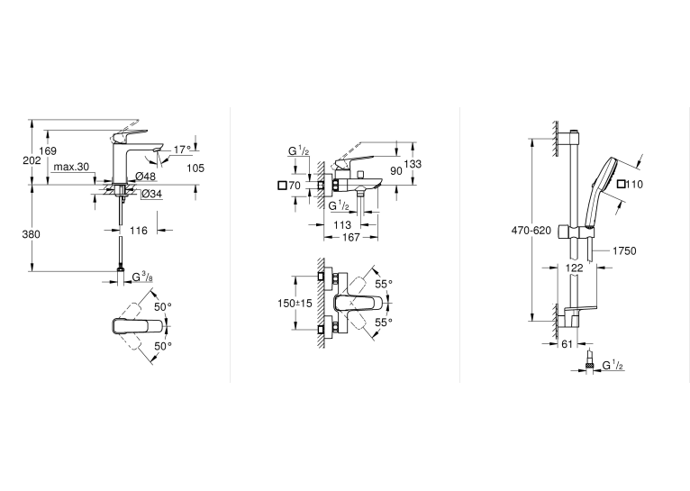 Комплект змішувачів для ванної кімнати Grohe Cubeo UA125246M