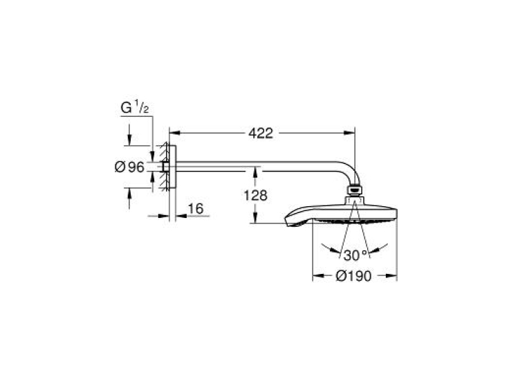 Верхній душ із душовим кронштейном Grohe Power&Soul Cosmopolitan 190, 26172LS0
