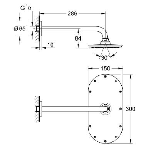 Верхний душ с душевым кронштейном Grohe Rainshower Veris 300, 26068000