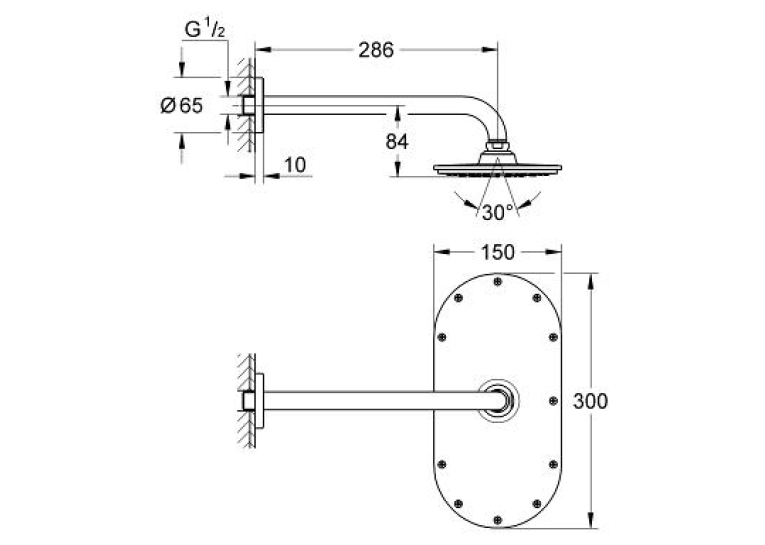 Верхній душ із душовим кронштейном Grohe Rainshower Veris 300, 26068000