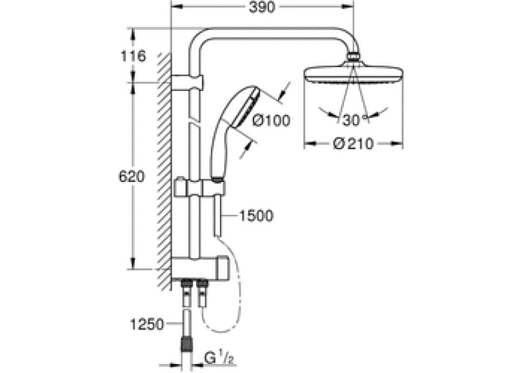 Душовий гарнітур з перемикачем Grohe New Tempesta System 210, 26381001