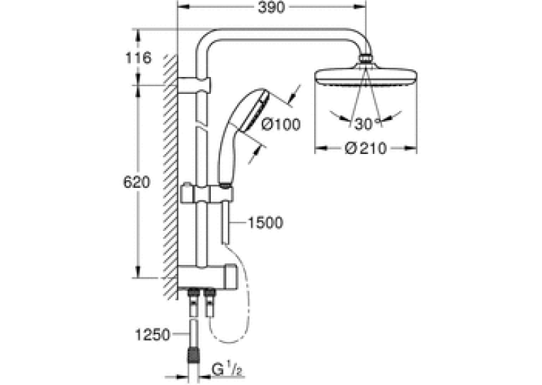 Душевой гарнитур с переключателем Grohe New Tempesta System 210, 26381001