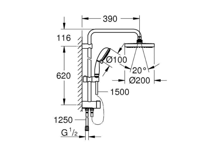 Душовий гарнітур із перемикачем Grohe New Tempesta Rustic System 200, 27399002