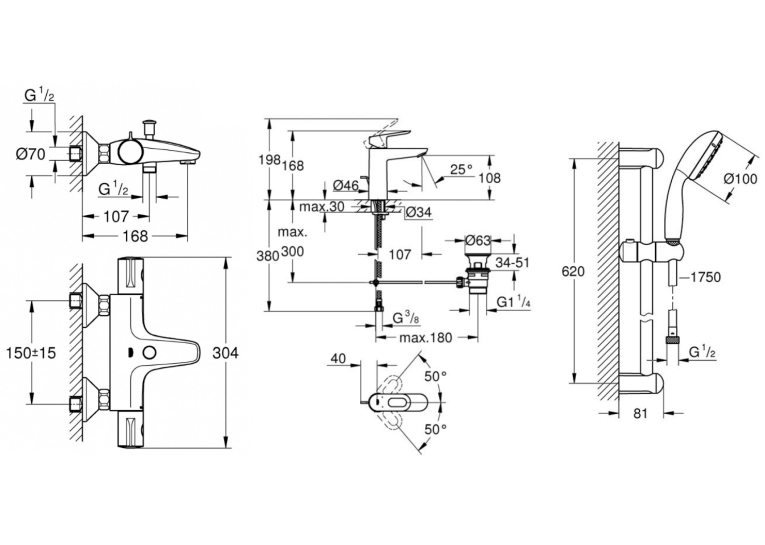 Набір змішувачів для ванної GROHE BauLoop + Grohtherm 34550TM