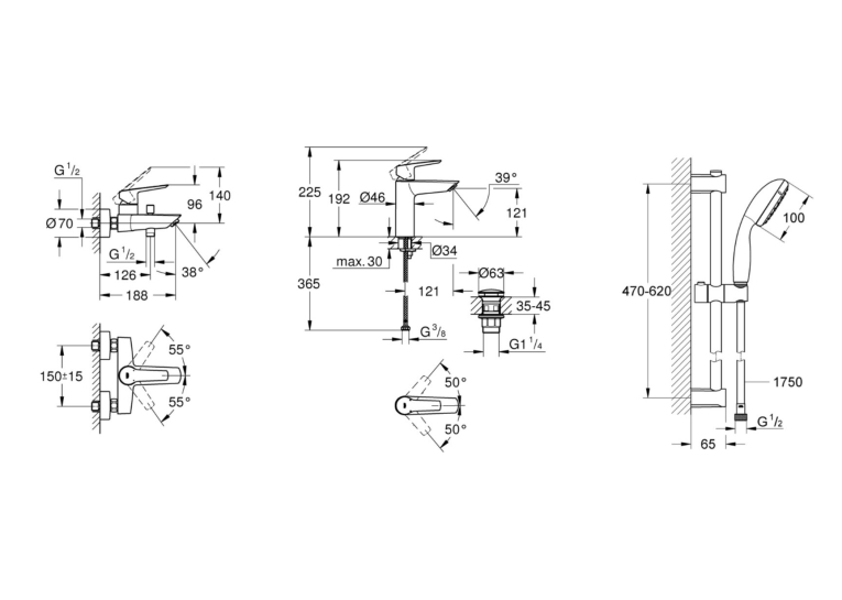 Набір змішувачів для ванни Grohe QuickFix Start 3 в 1 (UA303301MQ)