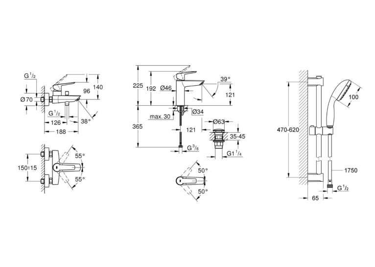 Набор смесителей для ванны Grohe QuickFix Start 3 в 1 (UA303301MQ)