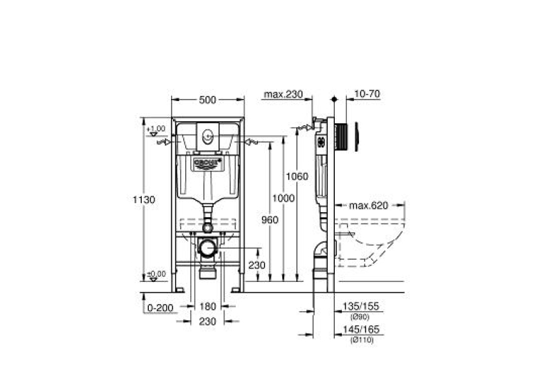 Инсталляционная система  GROHE Rapid SL (38722001) c Белой клавишей Skate Air