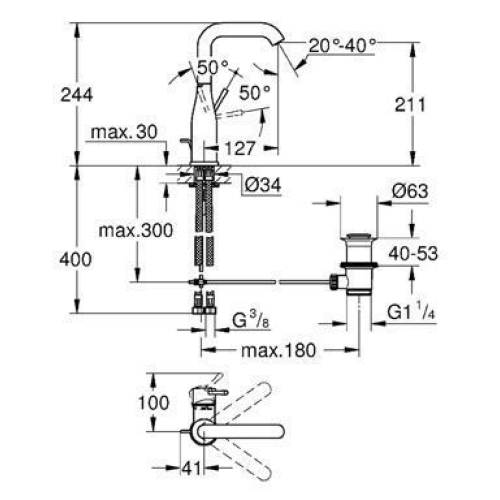 Змішувач для раковини Grohe ESSENCE NEW L-Size, 32628DL1 Бронза матова