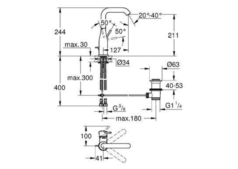 Змішувач для раковини Grohe ESSENCE NEW L-Size, 32628DL1 Бронза матова