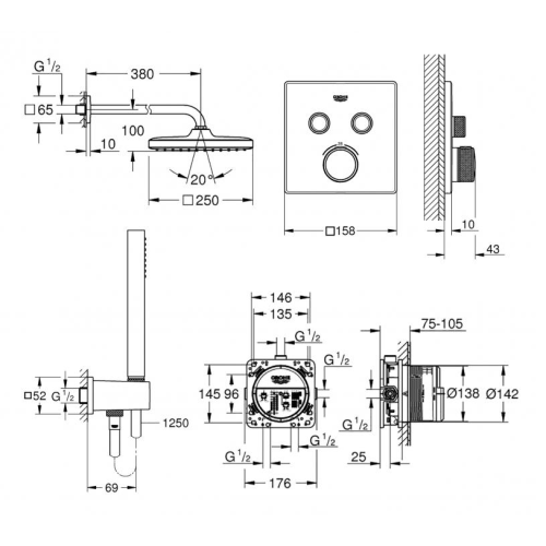 Комплект скрытого монтажа с термостатом Grohe Grohtherm 26415SCС