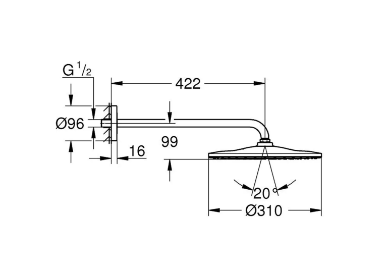 Верхній душ із душовим кронштейном 2 режими струменя Grohe Rainshower 310 Mono 26558AL0 Графіт матовий