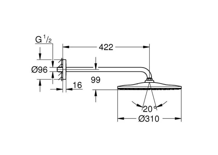 Верхній душ із душовим кронштейном 2 режими струменя Grohe Rainshower 310 Mono 26558AL0 Графіт матовий