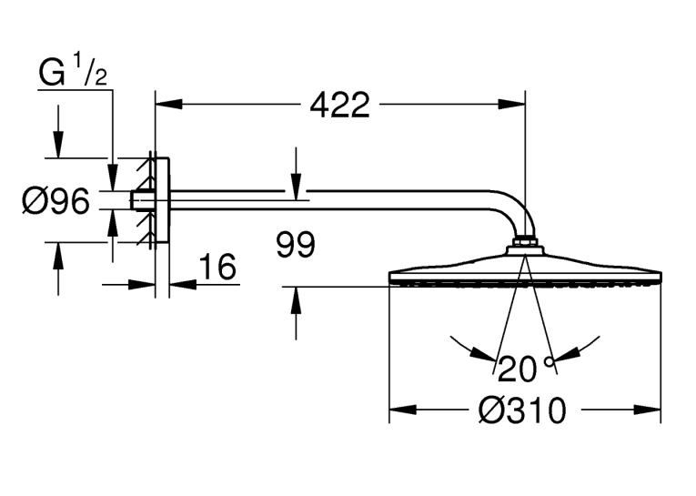 Верхний душ с кронштейном Grohe Rainshower 310 Mono 310 22121KF0
