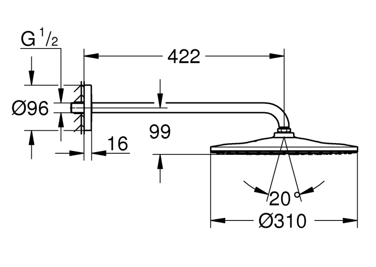 Верхний душ с кронштейном Grohe Rainshower 310 Mono 310 22121KF0