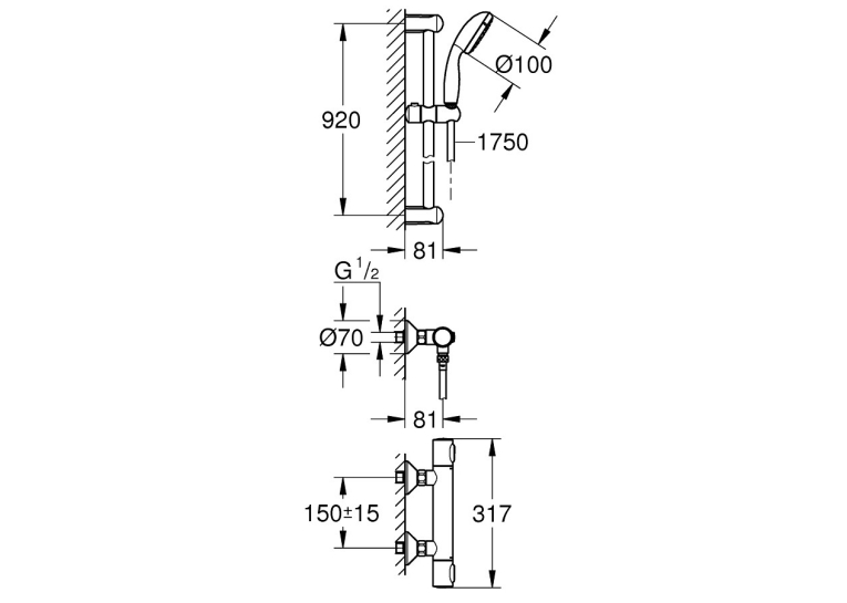 Термостат для душу з душовим гарнітуром Grohe Precision Flow 34842000