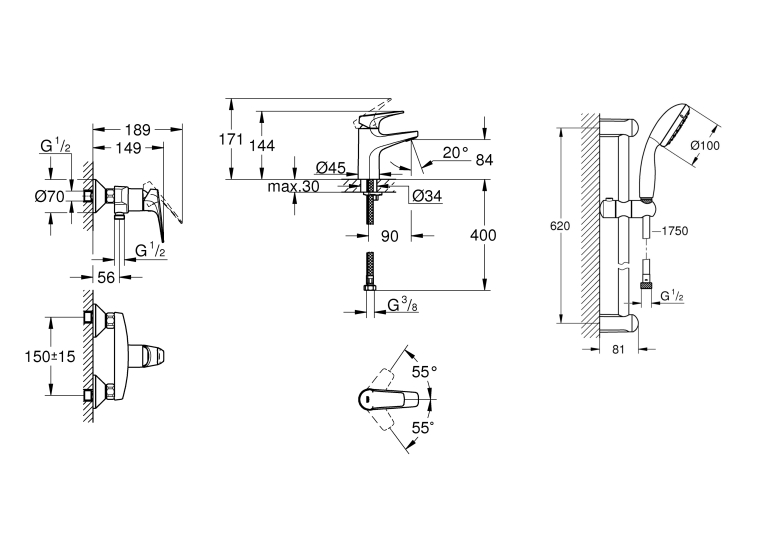 Набор смесителей для ванной Grohe BauFlow UA121630S0