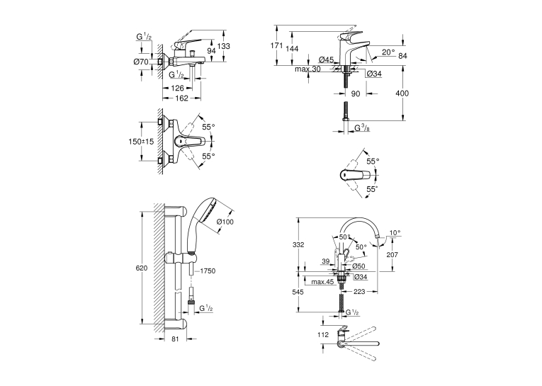 Комплект змішувачів для ванної кімнати і кухні Grohe BauFlow UA121640K0