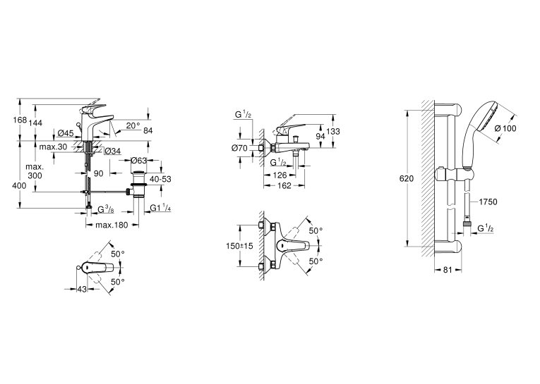 Комплект змішувачів для ванної кімнати Grohe Start Flow UA127130S0