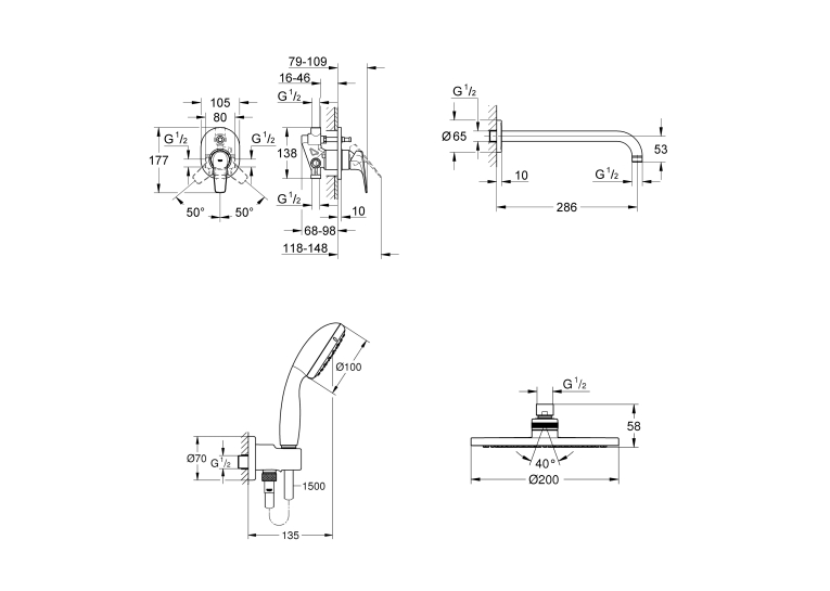 Душова система прихованого монтажу зі змішувачем Grohe BauFlow UA29045003