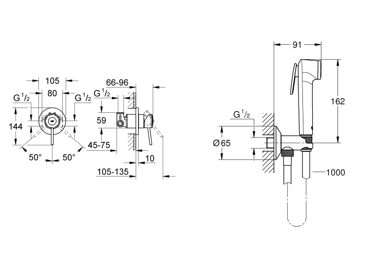 Комплект гигиенического душа Grohe EX Bau Classic хром UA2904800S 