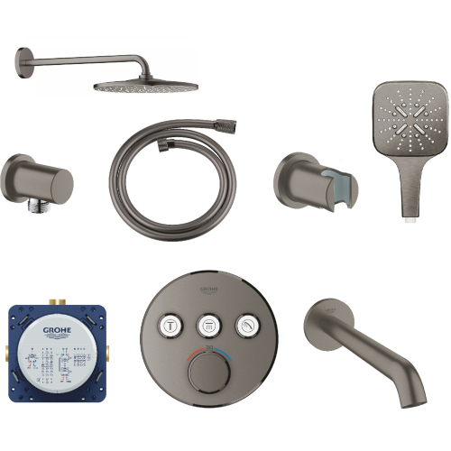 Душова система прихованого монтажу з виливом Grohe Grohtherm SmartControl KIT34863AL0UA Графит матовий