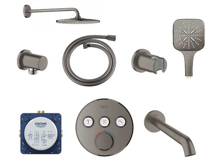 Душова система прихованого монтажу з виливом Grohe Grohtherm SmartControl KIT34863AL0UA Графит матовий