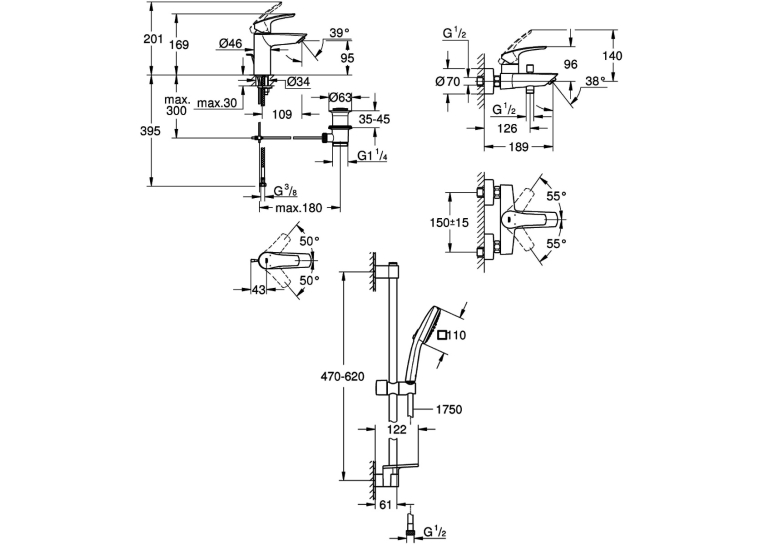 Набір змішувачів Grohe Eurosmart 3 в 1, для ванни (UA123238S3)