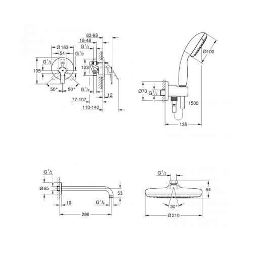 Душевая система скрытого монтажа со смесителем Grohe QuickFix Start&Vitalio Start 210 UA202802R2