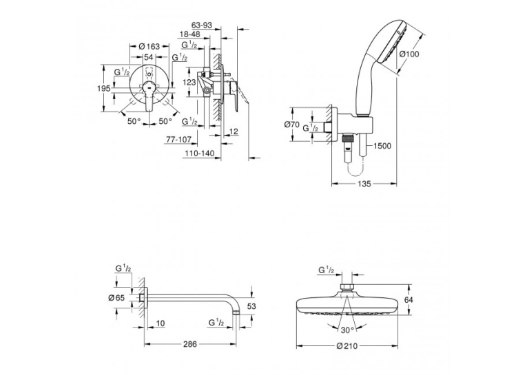 Душова система прихованого монтажу зі змішувачем Grohe QuickFix Start&Vitalio Start 210 UA202802R2
