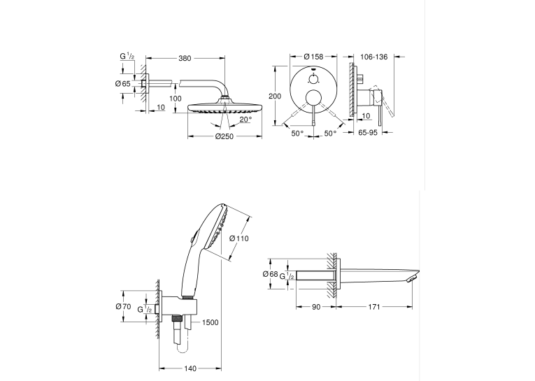 Душова система прихованого монтажу Grohe Essence + Tempesta 250 UA26417SC1