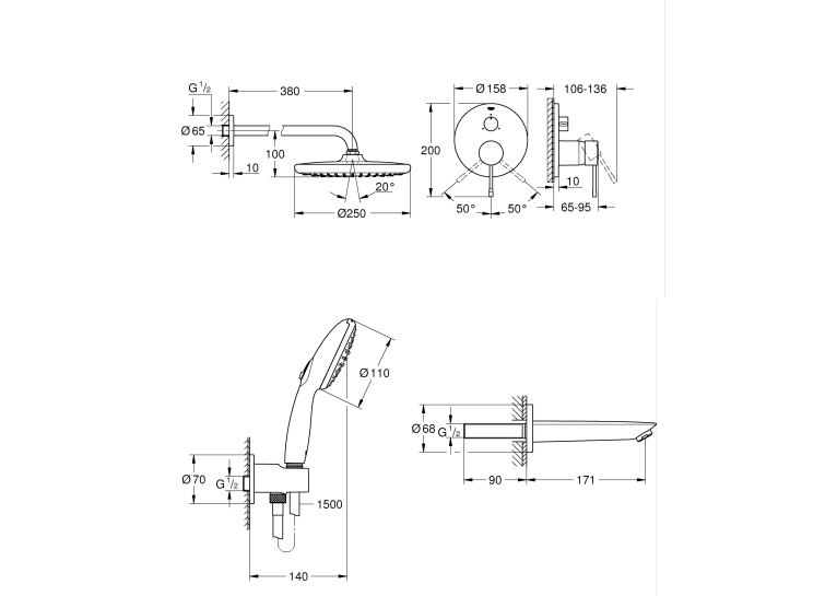 Душова система прихованого монтажу Grohe Essence + Tempesta 250 UA26417SC1