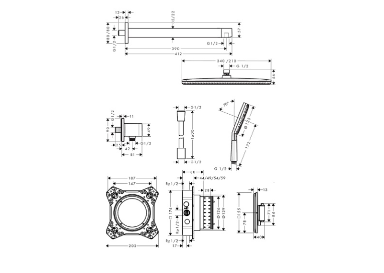  Душова система прихованого монтажу Hansgrohe Raindance Alive Q 210/340 1jet, 24620670 Black
