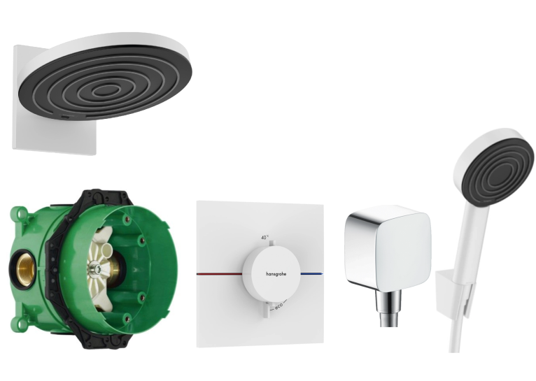 Душова система прихованого монтажу Hansgrohe ShowerSelect Comfort E HighFlow, Matt White 15574700+01800180+24150700+24301700+26457700