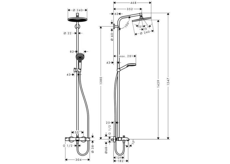 Душевая система Hansgrohe Crometta S 240 Showerpipe, хром (27320000 )