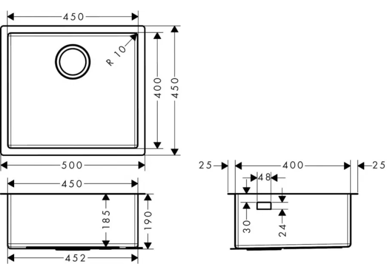Кухонная мойка Hansgrohe S719-U450 под столешницу 500х450 Stainless Steel 43426800