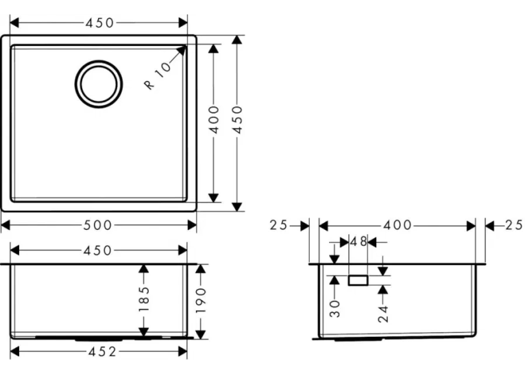 Кухонне миття Hansgrohe S719-U450 під стільницю 500х450 Stainless Steel 43426800