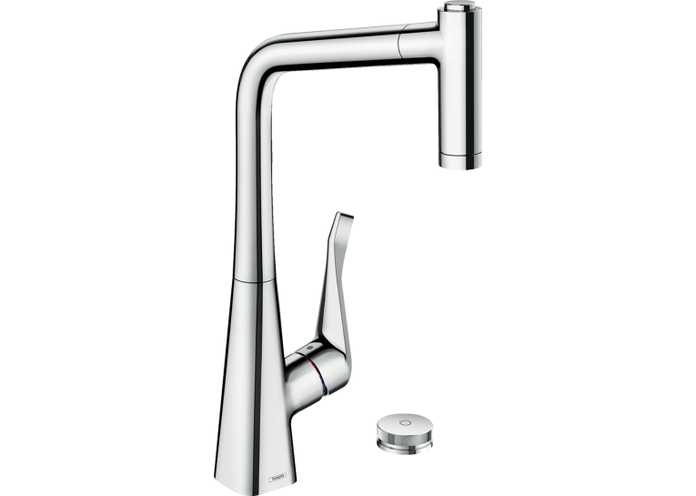 Змішувач для кухні Hansgrohe Metris Select 320 2jet з висувним зливом Sbox Chrome 73806000