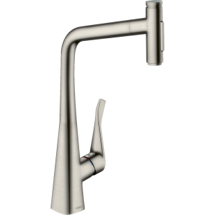 Смеситель для кухни Hansgrohe Metris Select 320 2jet с выдвижным изливом Sbox Stainless Steel 73816800