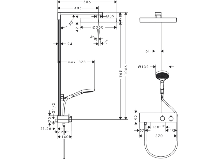 Душова система Hansgrohe Rainfinity Showerpipes Matt Black 26853670