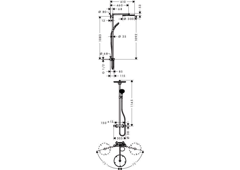 Душевая система Hansgrohe Raindance Select 300 Showerpipe, 27114000