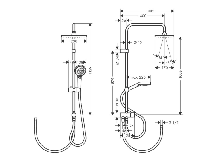 Душова система Hansgrohe Vernis Shape Showerpipe 230 1jet Reno 26282670 чорний матовий