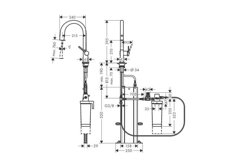 Змішувач кухонний Hansgrohe Aqittura M91 FilterSystem 210 1jet pull-out Sbox кухонний сет з Harmony (76800670) Matt Black