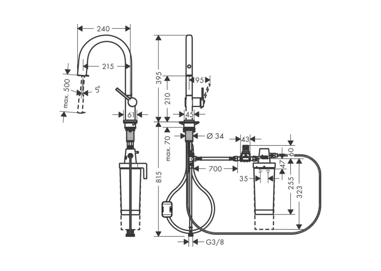 Змішувач кухонний Hansgrohe Aqittura M91 FilterSystem 210 1jet pull-out кухонний сет з Harmony (76801800) Stainless